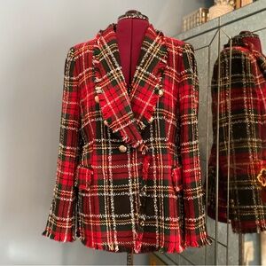 Zara Red and Black Plaid Blazer Coat
